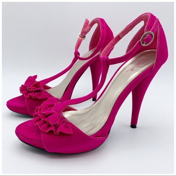 Qupid Hot Pink Valentine Stiletto Heel Ankle Strap Sandal - Picture 2 of 10